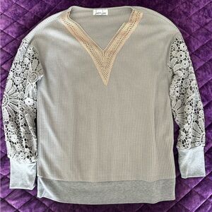 Gray Lace Sleeve Sweater